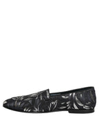 Black Leaf Embroidery Dress Men Loafers Shoes