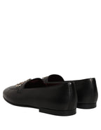 Black Leather Crown Embellished Loafers Shoes
