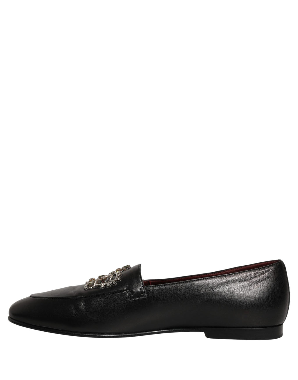 Black Leather Crown Embellished Loafers Shoes