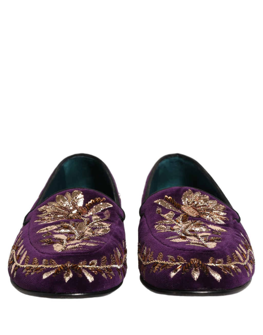 Violet Velvet Floral Embroidery Loafers Shoes