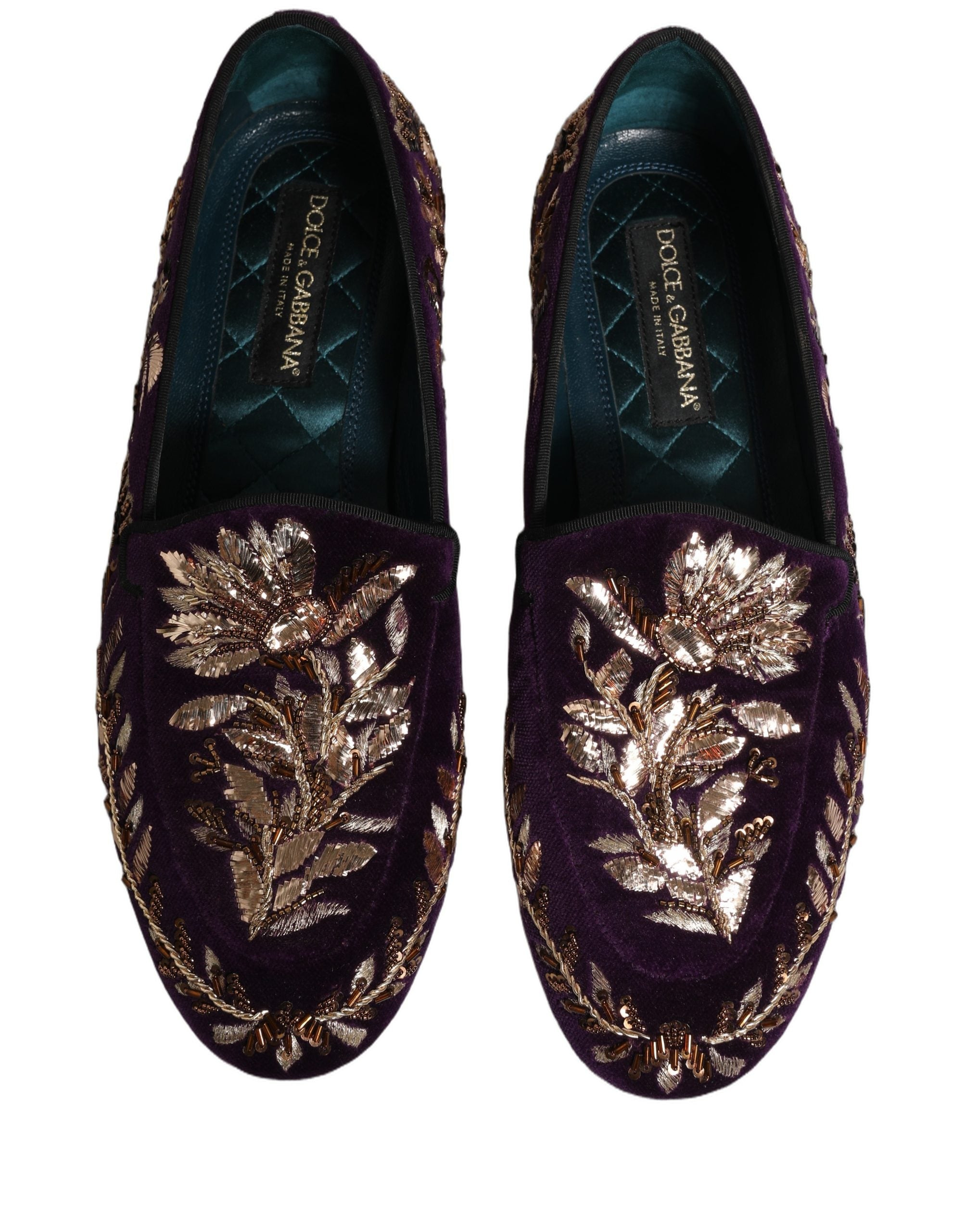 Violet Velvet Floral Embroidery Loafers Shoes