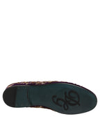 Violet Velvet Floral Embroidery Loafers Shoes