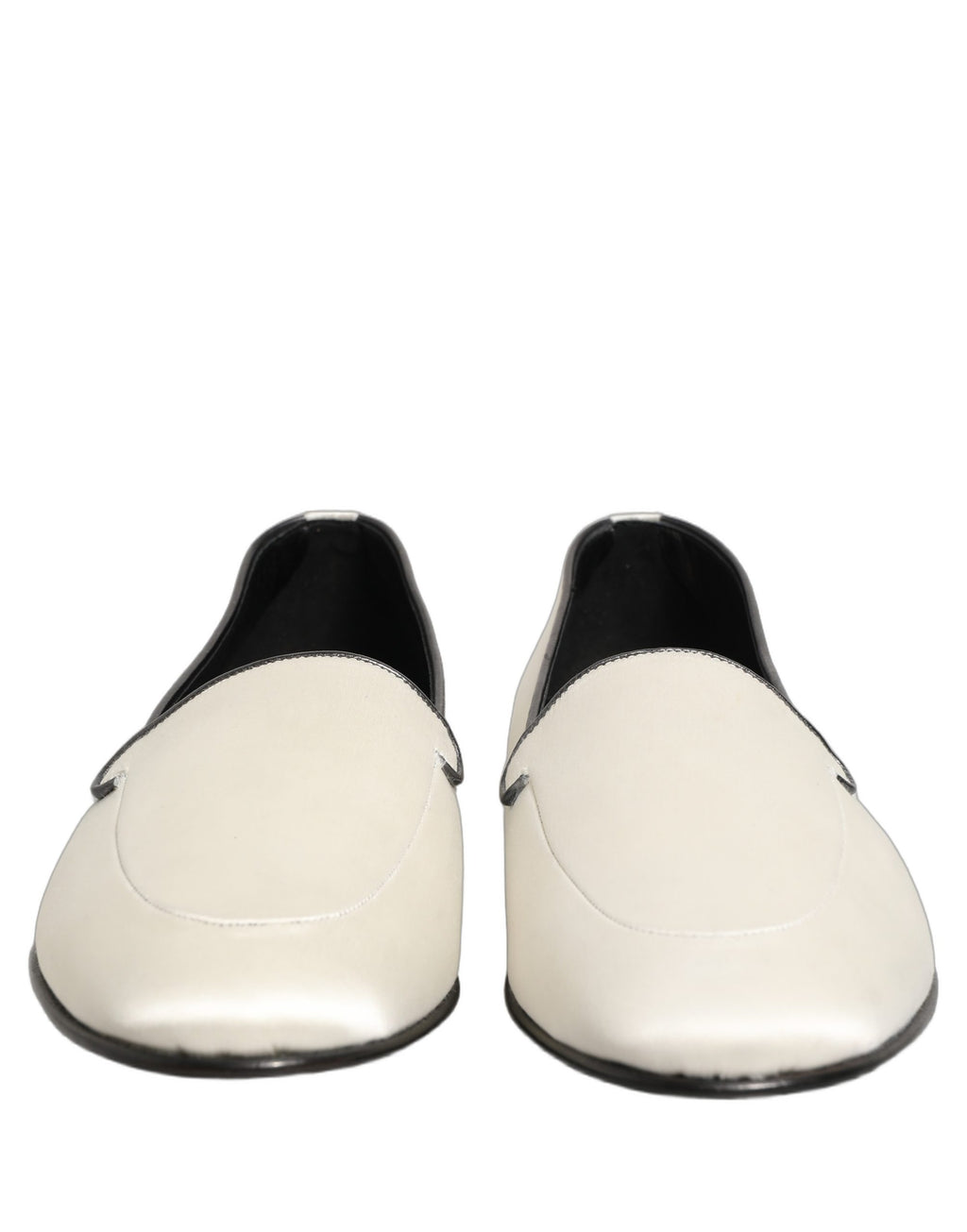 White Satin Logo Slip On Flats Loafers Shoes