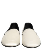 White Satin Logo Slip On Flats Loafers Shoes