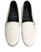 White Satin Logo Slip On Flats Loafers Shoes