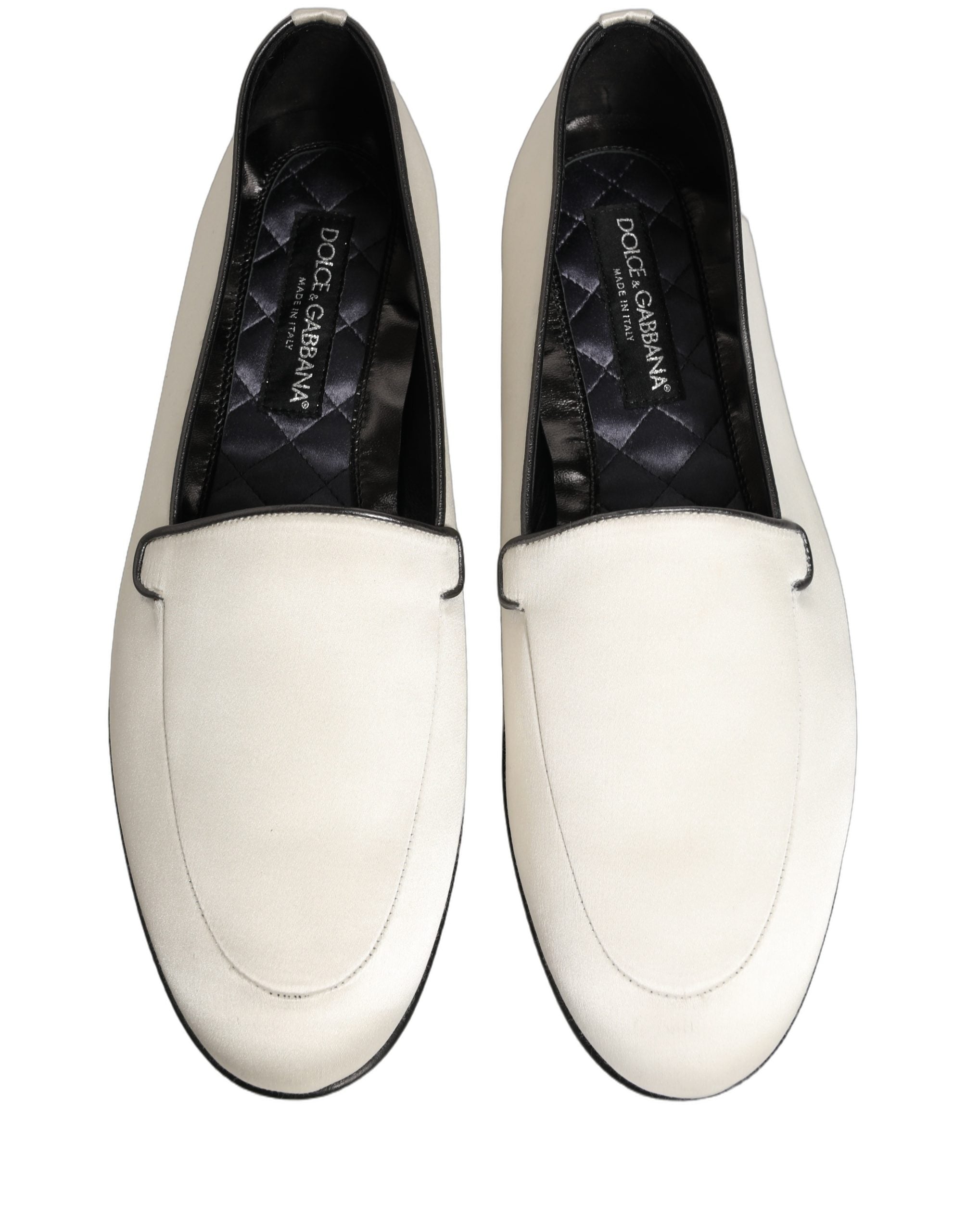 White Satin Logo Slip On Flats Loafers Shoes