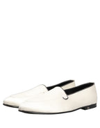 White Satin Logo Slip On Flats Loafers Shoes