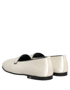 White Satin Logo Slip On Flats Loafers Shoes