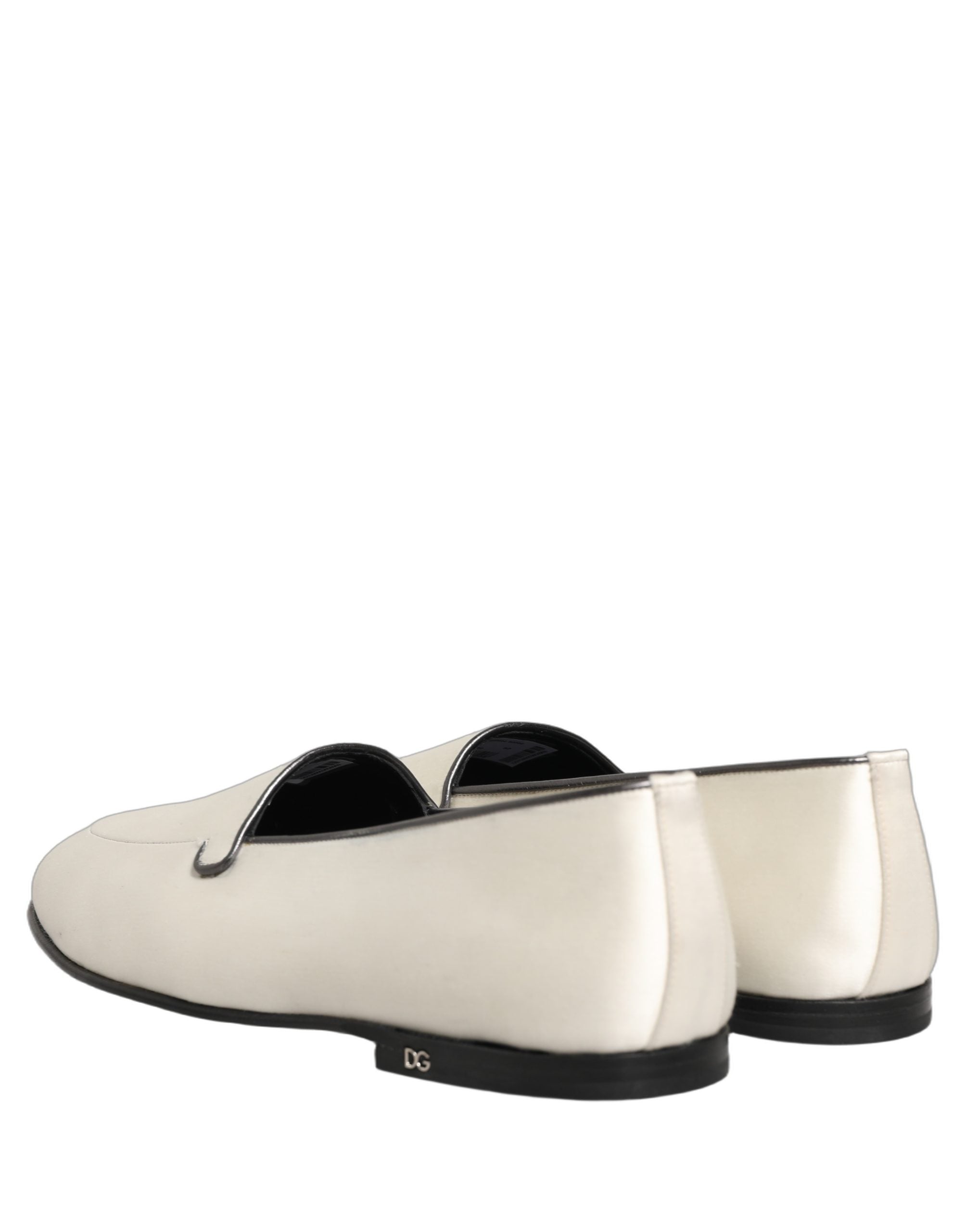 White Satin Logo Slip On Flats Loafers Shoes
