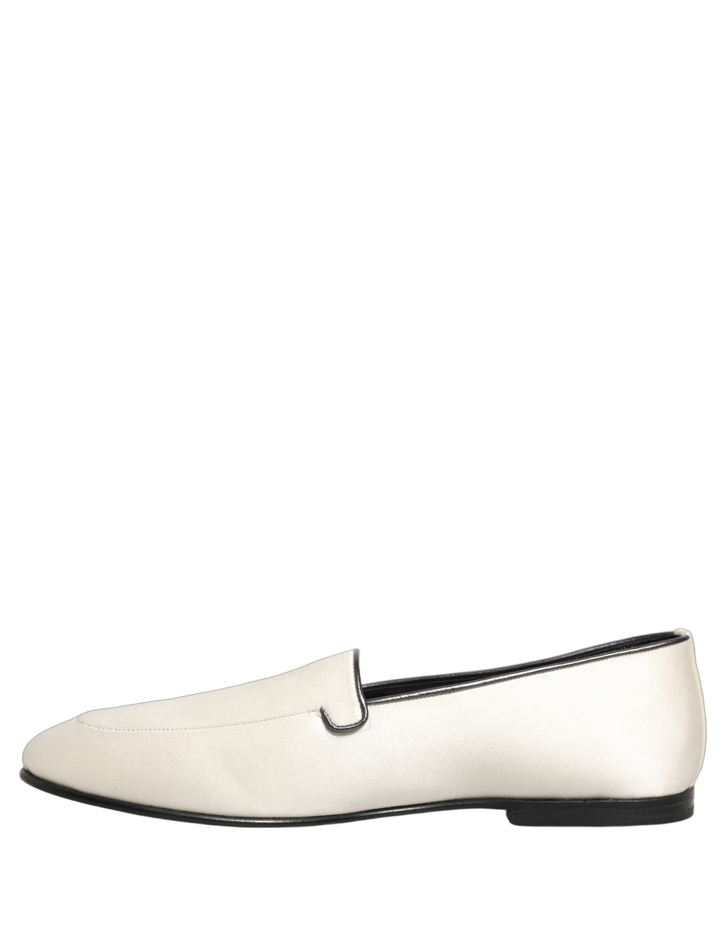 White Satin Logo Slip On Flats Loafers Shoes