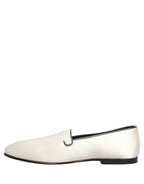 White Satin Logo Slip On Flats Loafers Shoes