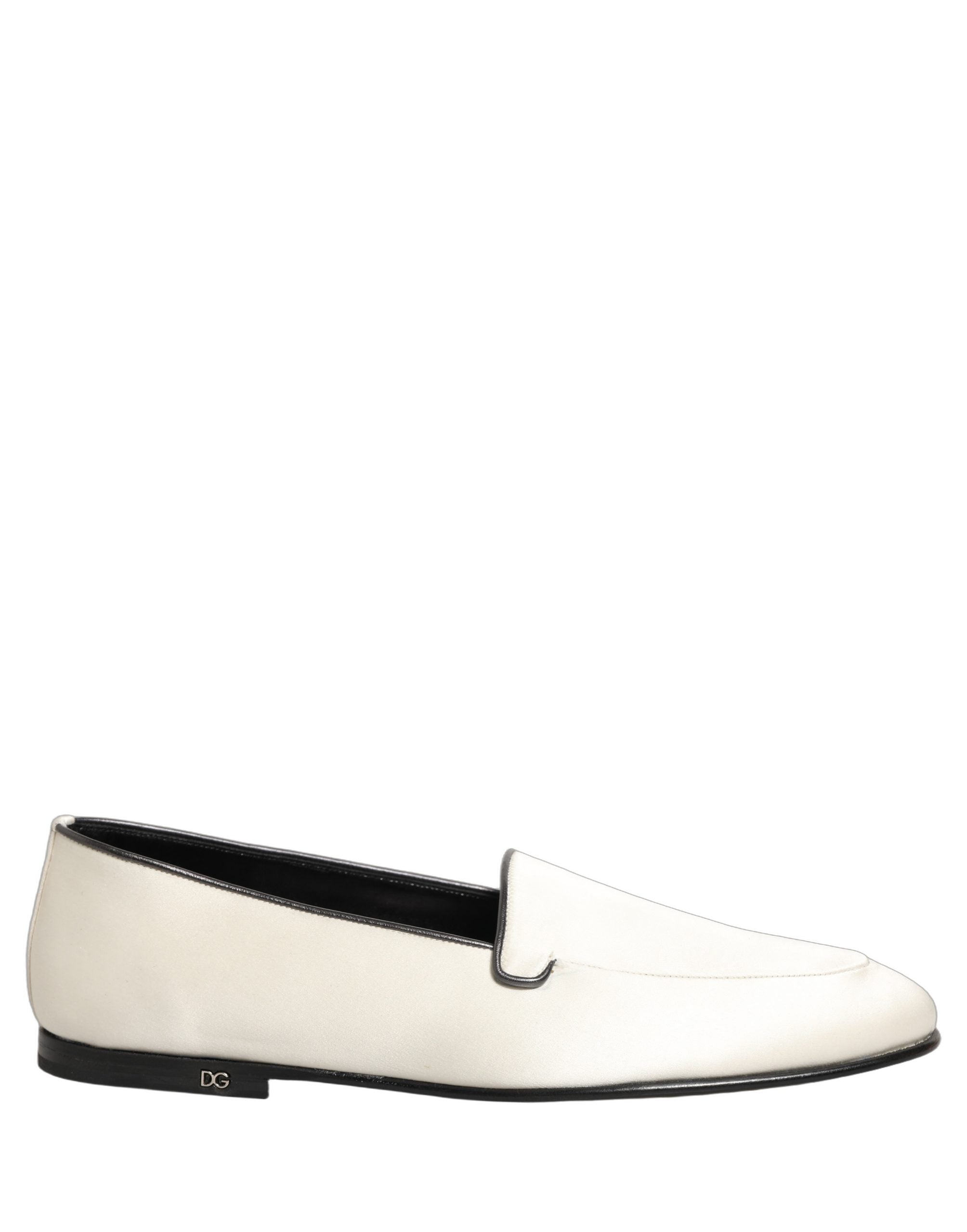 White Satin Logo Slip On Flats Loafers Shoes
