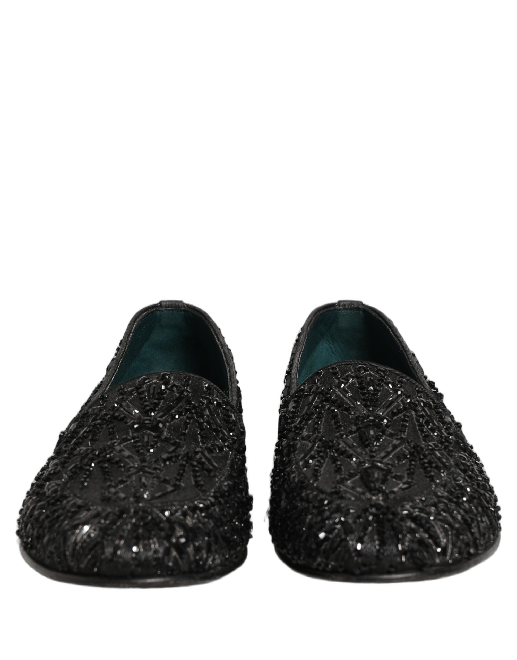 Black Velvet Embroidered Dress Loafers Shoes