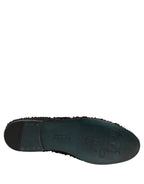 Black Velvet Embroidered Dress Loafers Shoes
