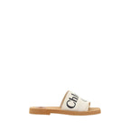 White Linen Flat Sandals