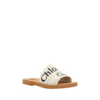 White Linen Flat Sandals