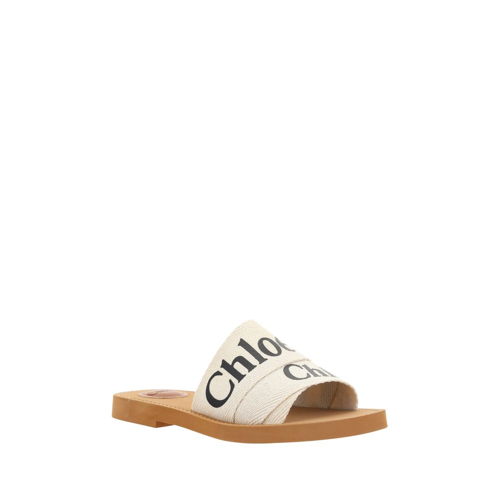 White Linen Flat Sandals