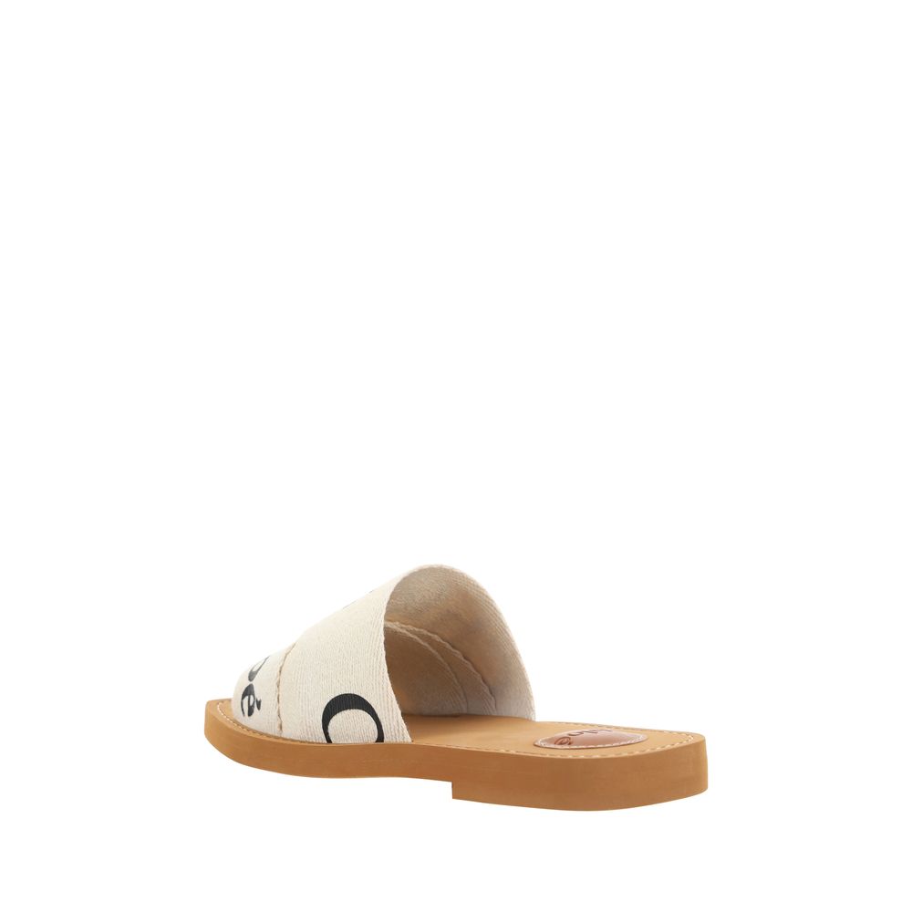 White Linen Flat Sandals