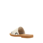 White Linen Flat Sandals