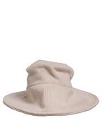 Women Beige Wool Knit Wide Brim Bucket Capello Hat