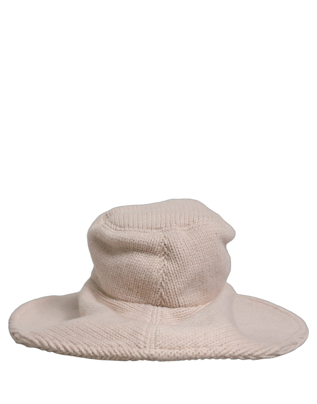 Women Beige Wool Knit Wide Brim Bucket Capello Hat