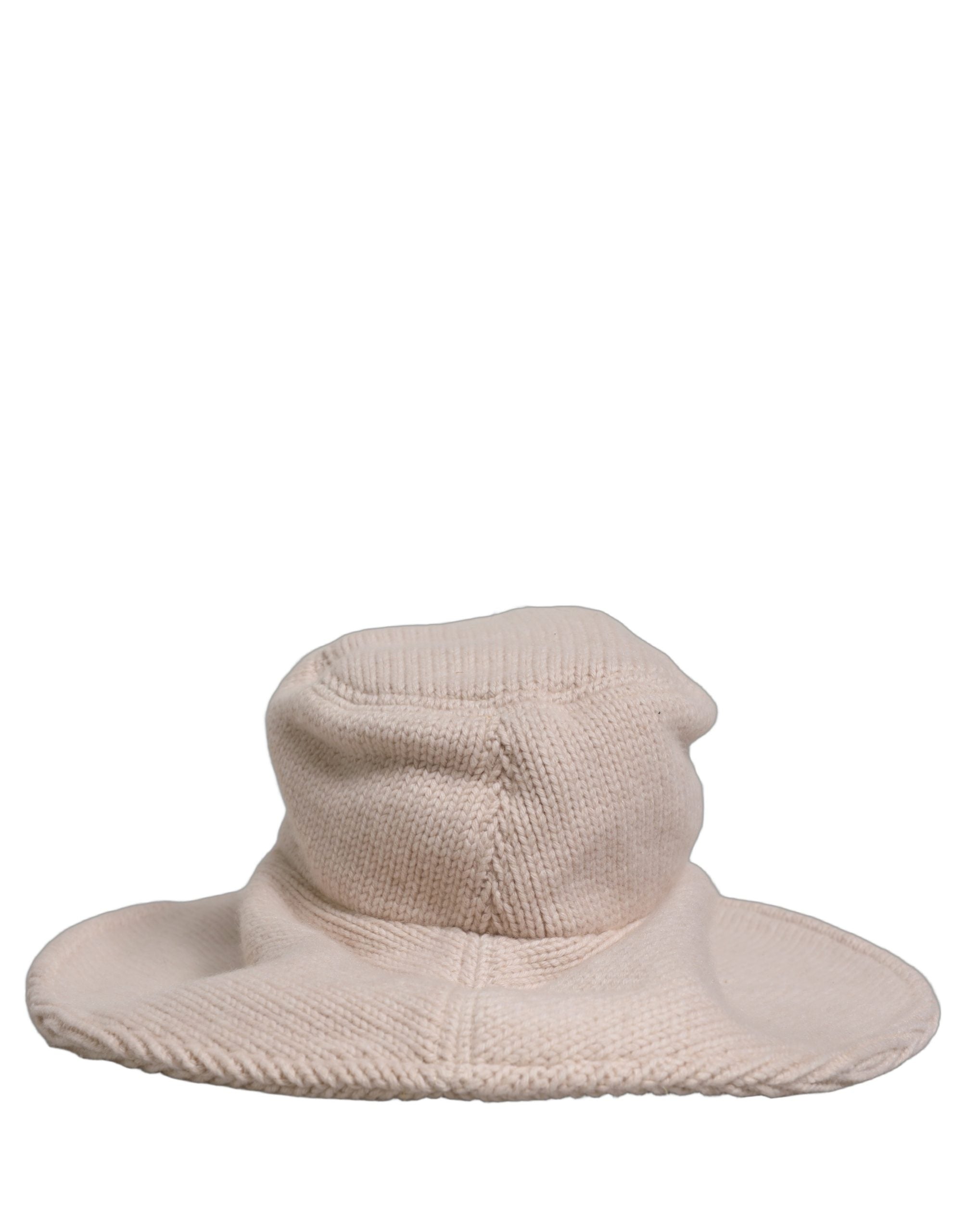 Women Beige Wool Knit Wide Brim Bucket Capello Hat