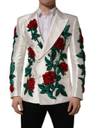 White Floral SICILIA Double Breasted Jacket