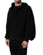 Black Cotton Men Hooded FullZip Bomber Jacket