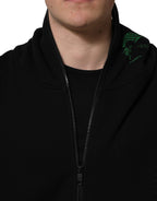 Black Cotton Men Hooded FullZip Bomber Jacket