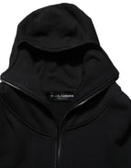 Black Cotton Men Hooded FullZip Bomber Jacket