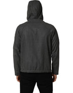 Gray Cotton Men Hooded Full Zip Bomber Jacket