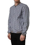 Light Blue Cotton Car Print Bomber Jacket