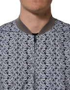 Light Blue Cotton Car Print Bomber Jacket
