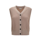 Beige Cashmere Sleeveles Sweater