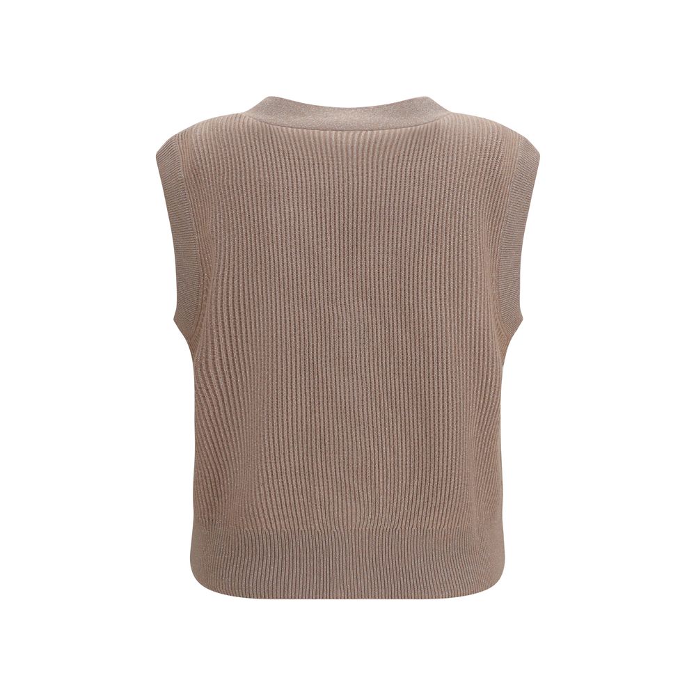 Beige Cashmere Sleeveles Sweater