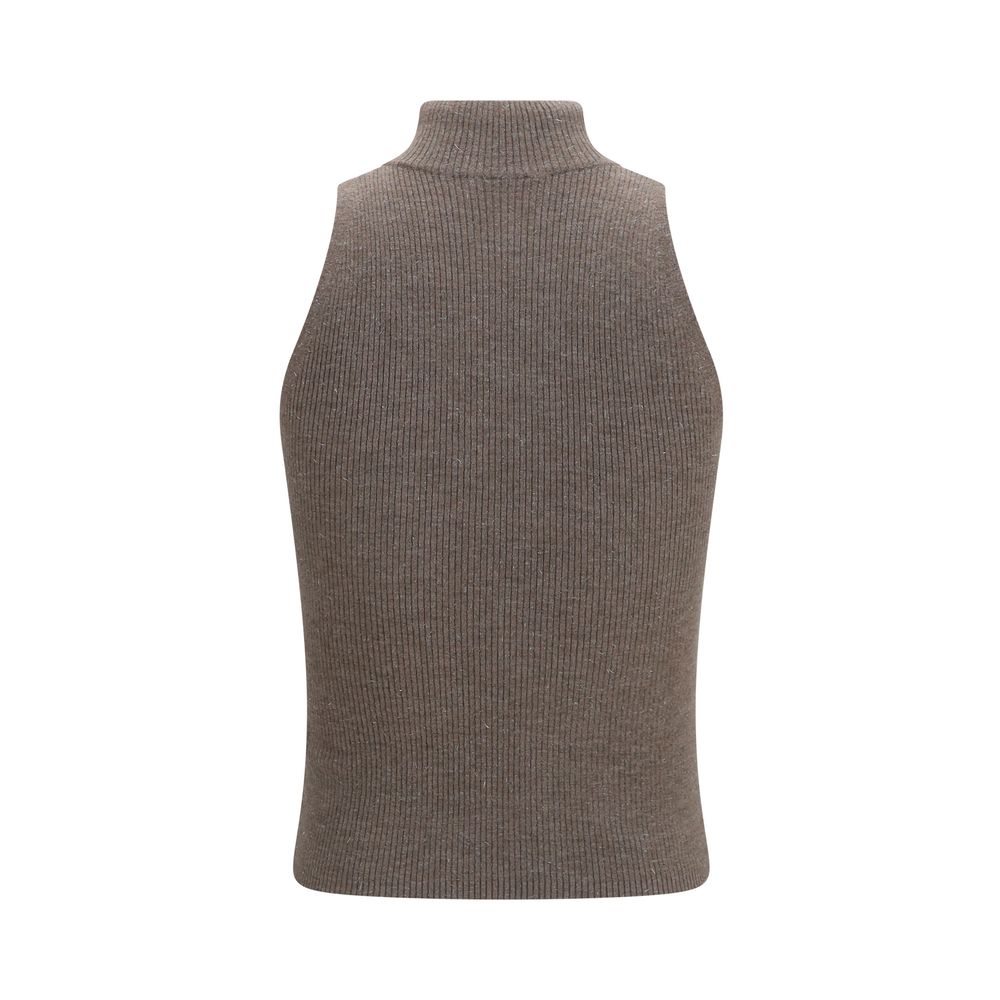 Brown Cashmere Sleeveles Sweater