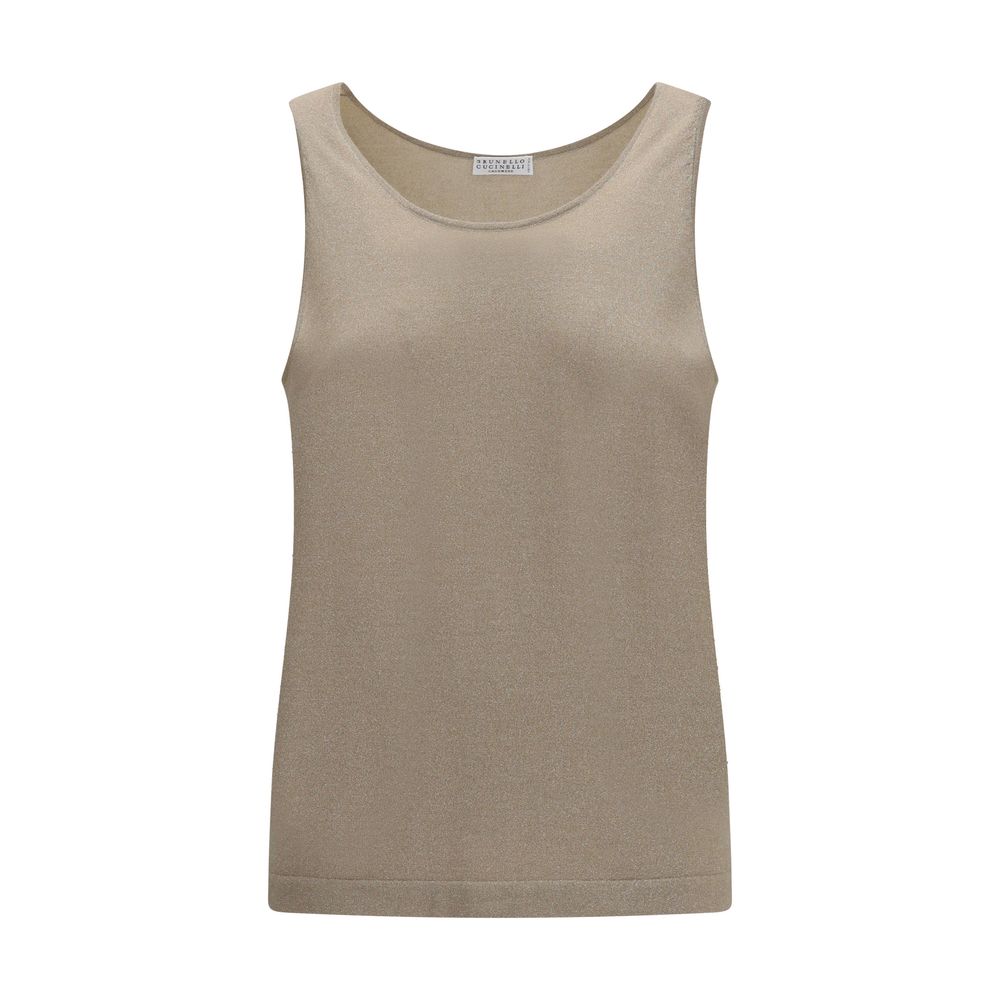 Beige Cashmere Sleeveles T-Shirt