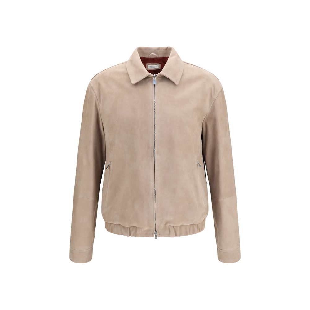Beige Calf Leather Bos Taurus Bomber