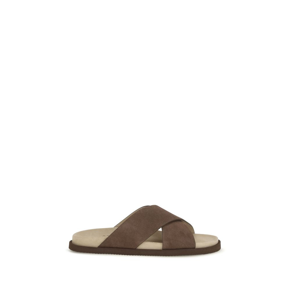 Brown Calf Leather Bos Taurus Flat Sandals