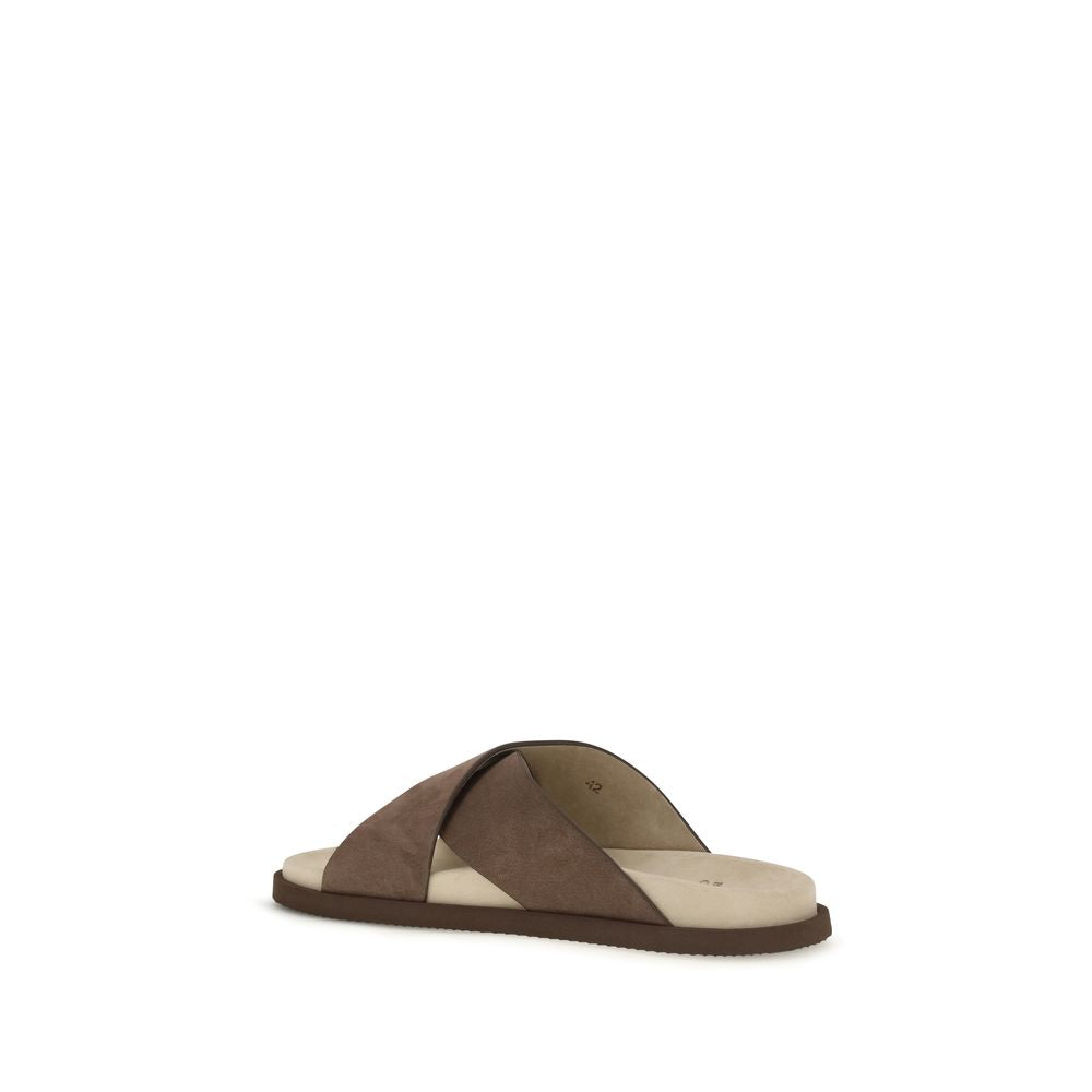 Brown Calf Leather Bos Taurus Flat Sandals