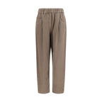 Beige Cotton Casual Pants