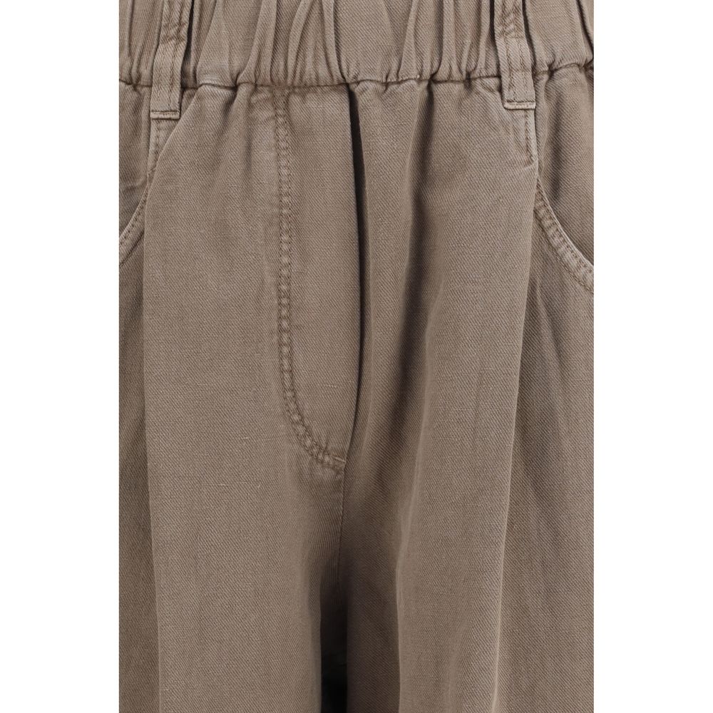 Beige Cotton Casual Pants