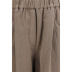 Beige Cotton Casual Pants