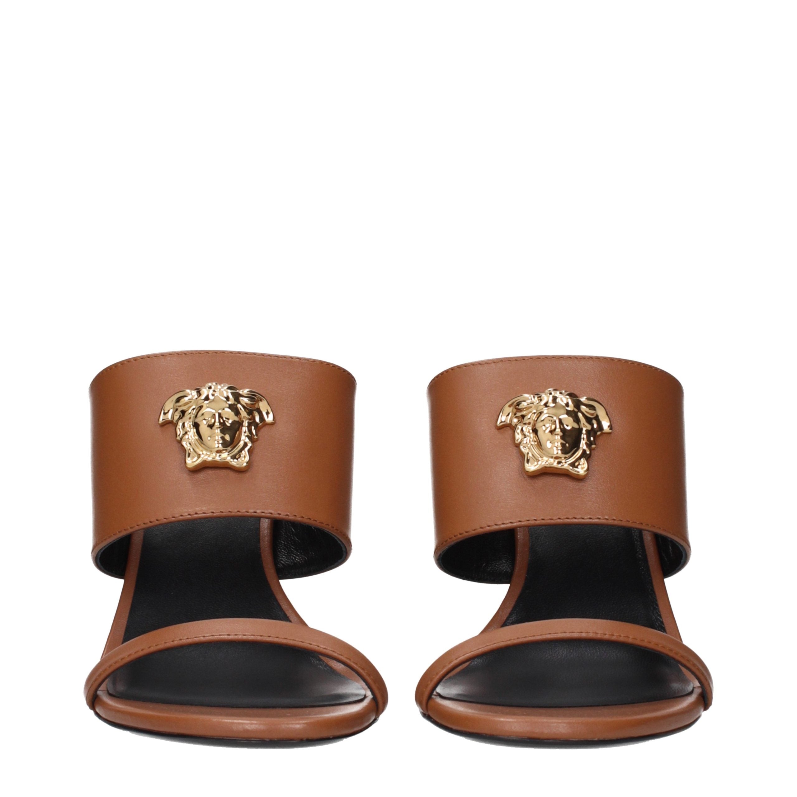 Brown Leather Stiletto Heel Sandals