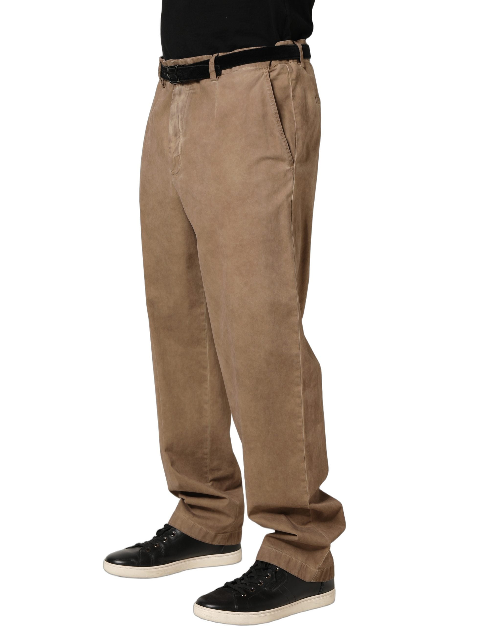 Beige Cotton Straight Leg Men Trouser Pants