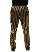Gold Black Stripe Satin Tapered Leg Men Pants