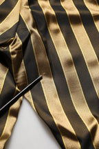 Gold Black Stripe Satin Tapered Leg Men Pants