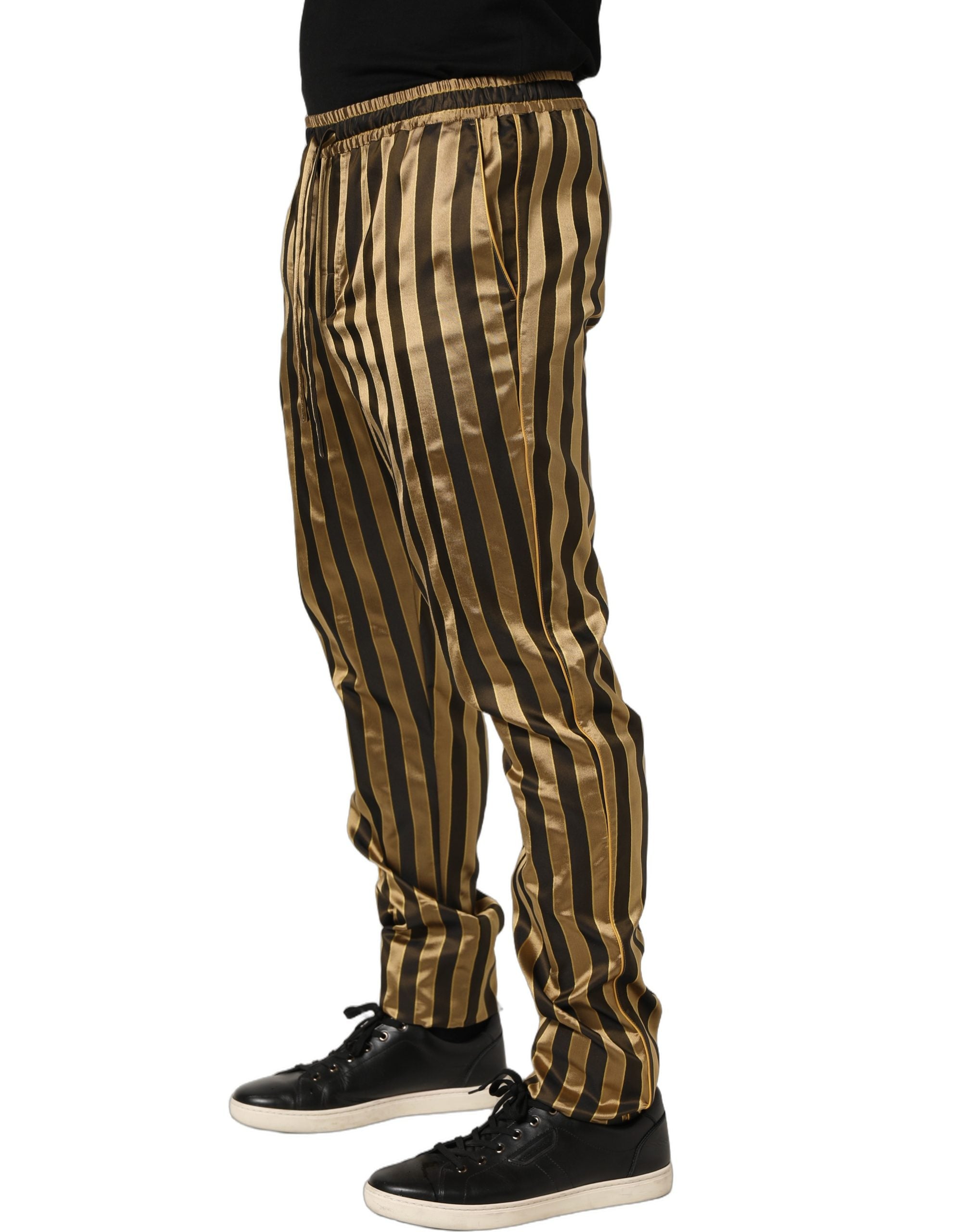 Gold Black Stripes Satin Tapered Leg Men Pants