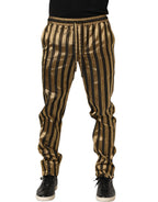 Gold Black Stripes Satin Tapered Leg Men Pants