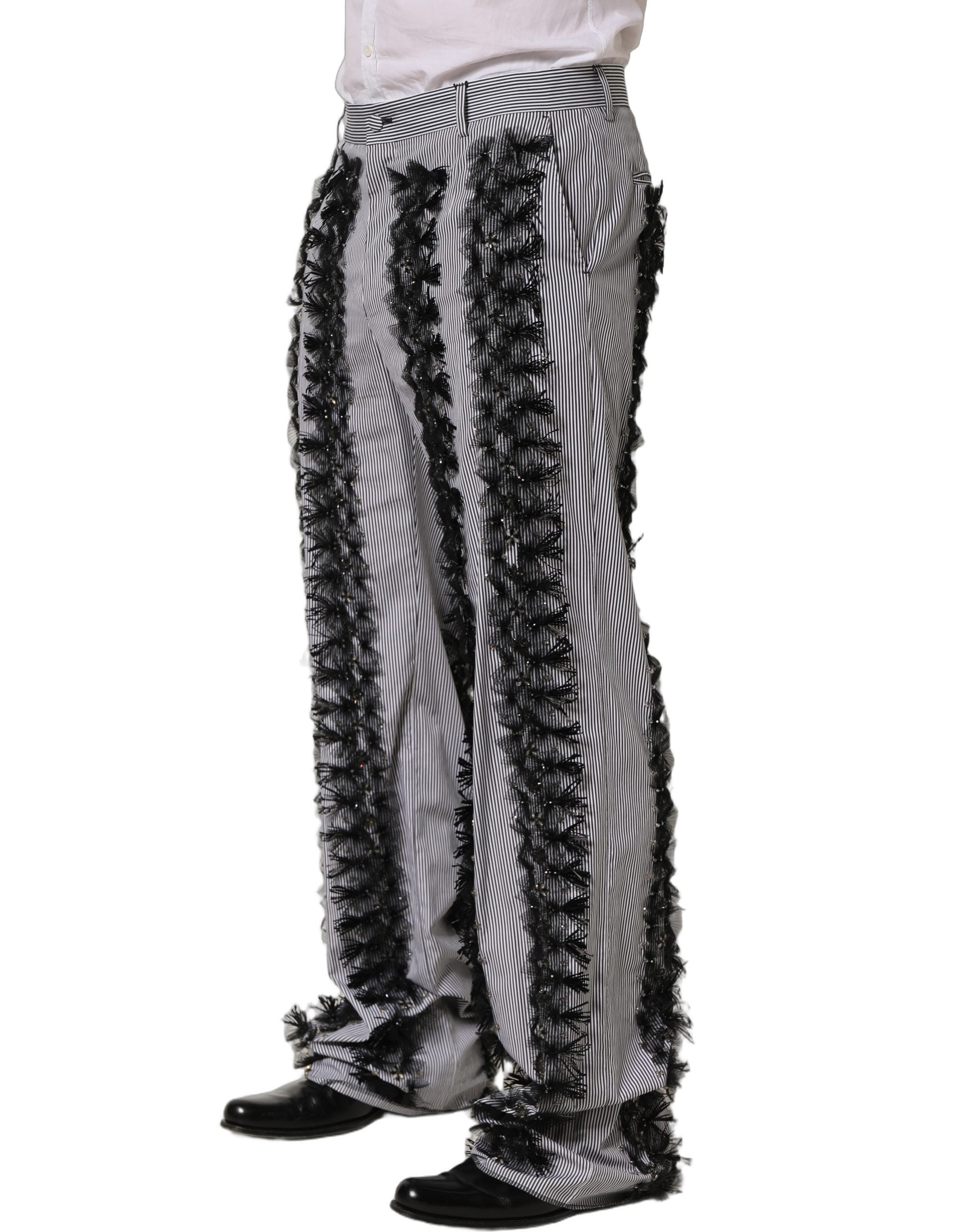 BlackGray Pinstripe Embellished Trouser Pants